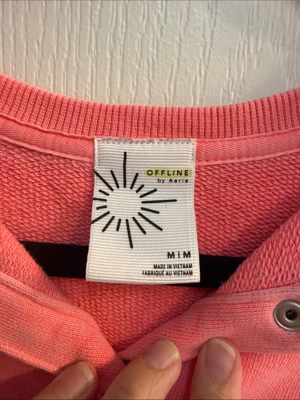 aerie Coral Pink Cropped Henley Sweatshirt